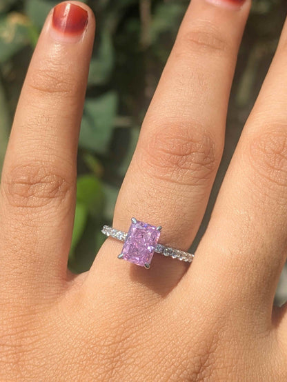 1.8 Ct Pink Ice Crushed Solitaire Silver Ring For Women