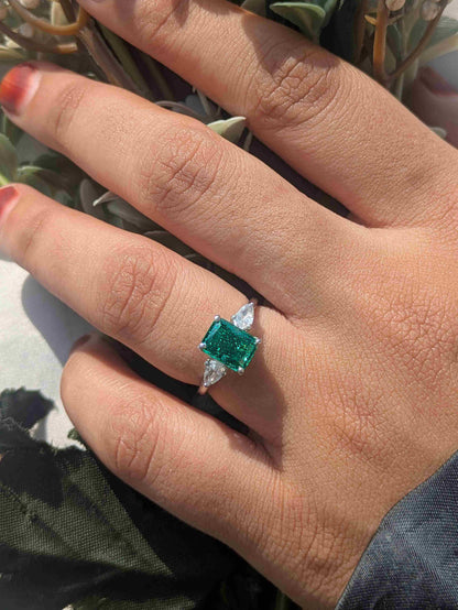 2Ct Green Ice Crushed 3 Stone Silver Ring For Women