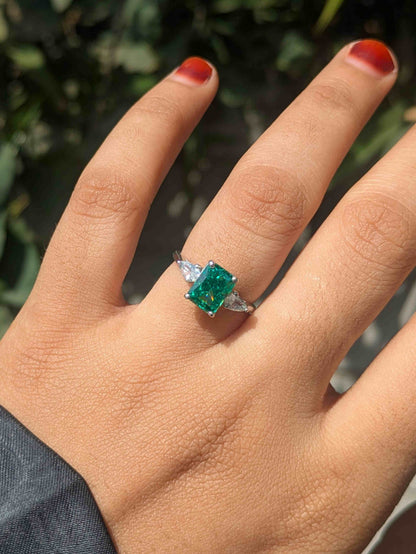 2Ct Green Ice Crushed 3 Stone Silver Ring For Women