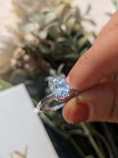 2Ct Marina Silver Oval Solitaire Ring For Women