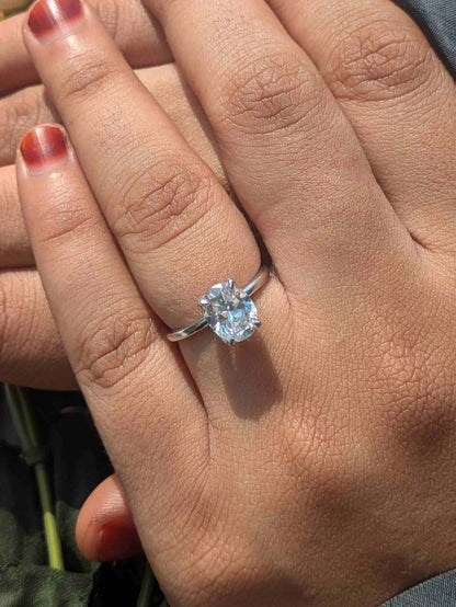 2Ct Marina Silver Oval Solitaire Ring For Women