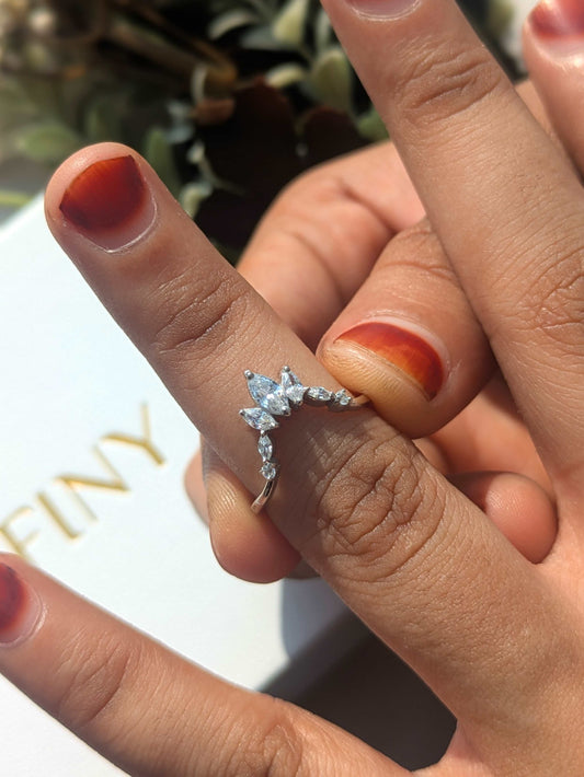 Marquise Crown Silver Stackable Ring For Women