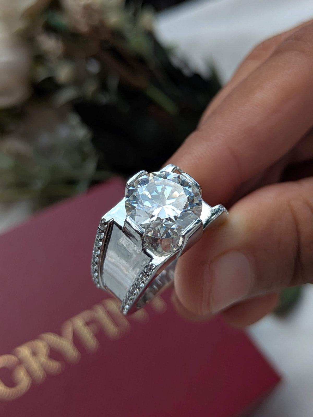 12 mm Round Silver Engagement Ring For Men