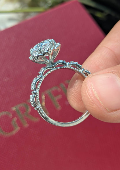 2Ct White Rose Cut Marell Luxe Round Solitaire Silver Ring For Women