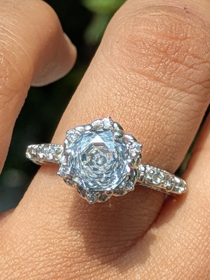 2Ct White Rose Cut Marell Luxe Round Solitaire Silver Ring For Women