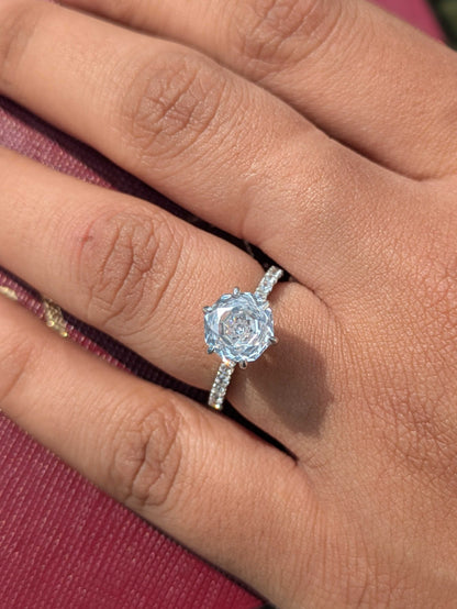 2Ct White Rose Cut Blossom Silver Solitare Ring For Women