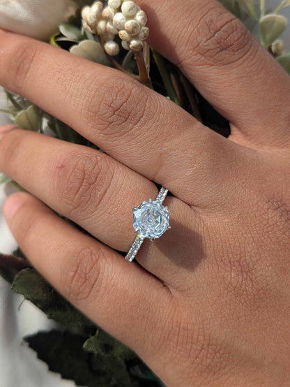 2Ct White Rose Cut Blossom Silver Solitare Ring For Women