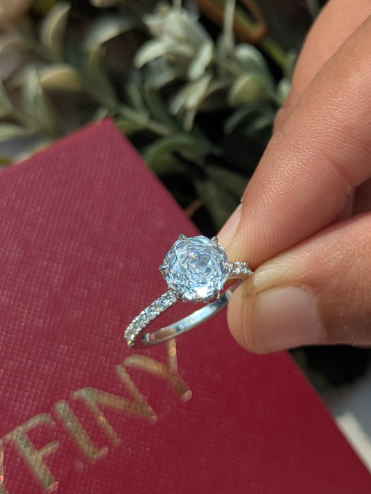 2Ct White Rose Cut Blossom Silver Solitare Ring For Women