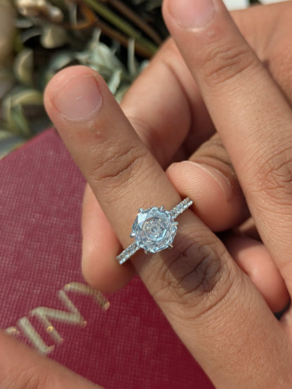 2Ct White Rose Cut Blossom Silver Solitare Ring For Women