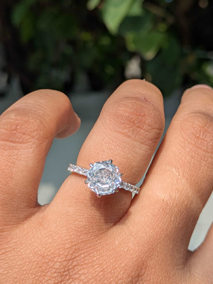 2Ct White Rose Cut Blossom Silver Solitare Ring For Women
