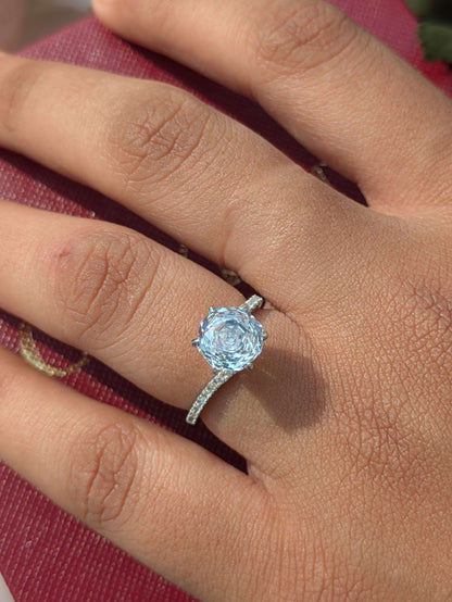 2Ct White Rose Round Bypass Solitaire Silver Ring For Women