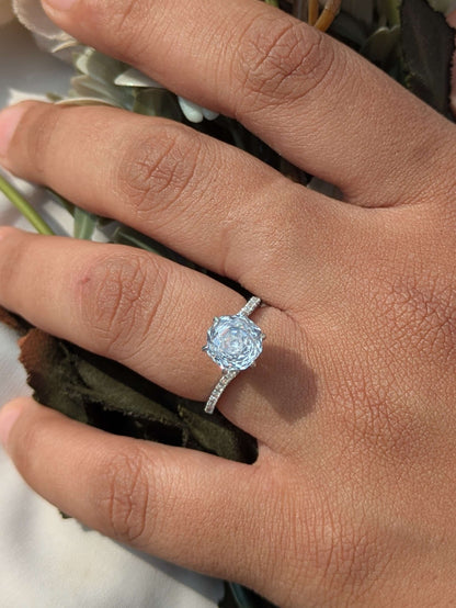2Ct White Rose Round Bypass Solitaire Silver Ring For Women