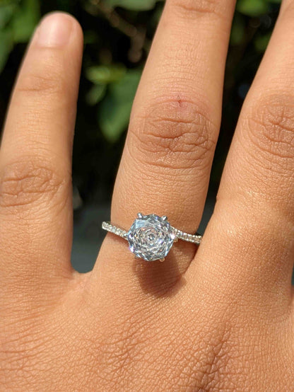 2Ct White Rose Round Bypass Solitaire Silver Ring For Women