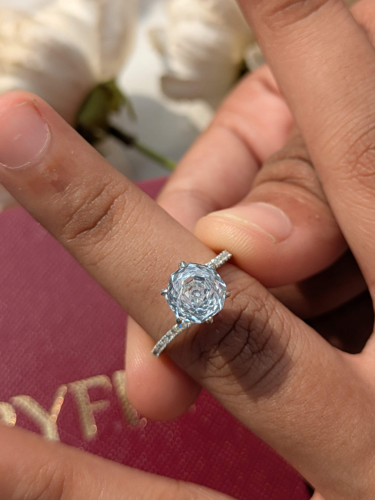 2Ct White Rose Round Bypass Solitaire Silver Ring For Women