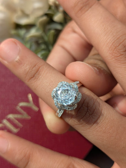 2Ct White Rose Cut Cynthia Luxe Round Solitaire Silver Ring For Women