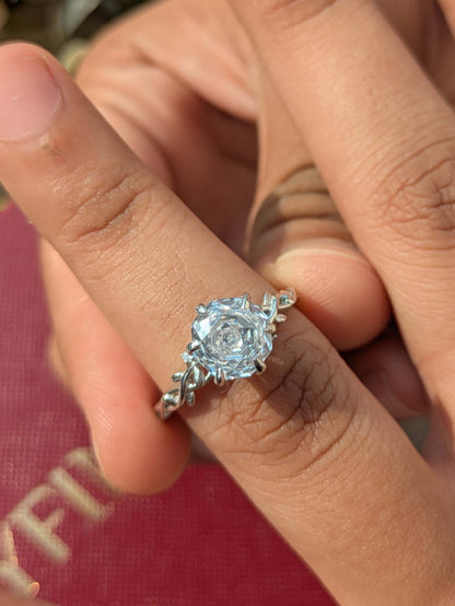 2Ct White Rose Cut Silver Solitare Ring For Women