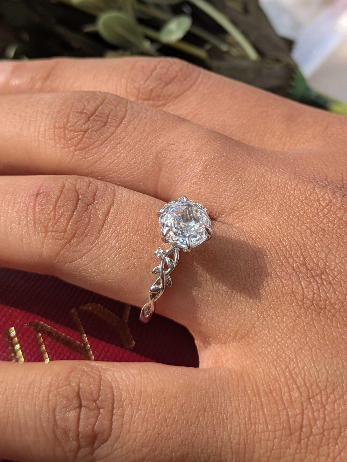 2Ct White Rose Cut Silver Solitare Ring For Women