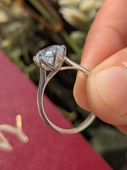 2Ct White Rose Cut Tulip Setting Silver Solitare Ring For Women