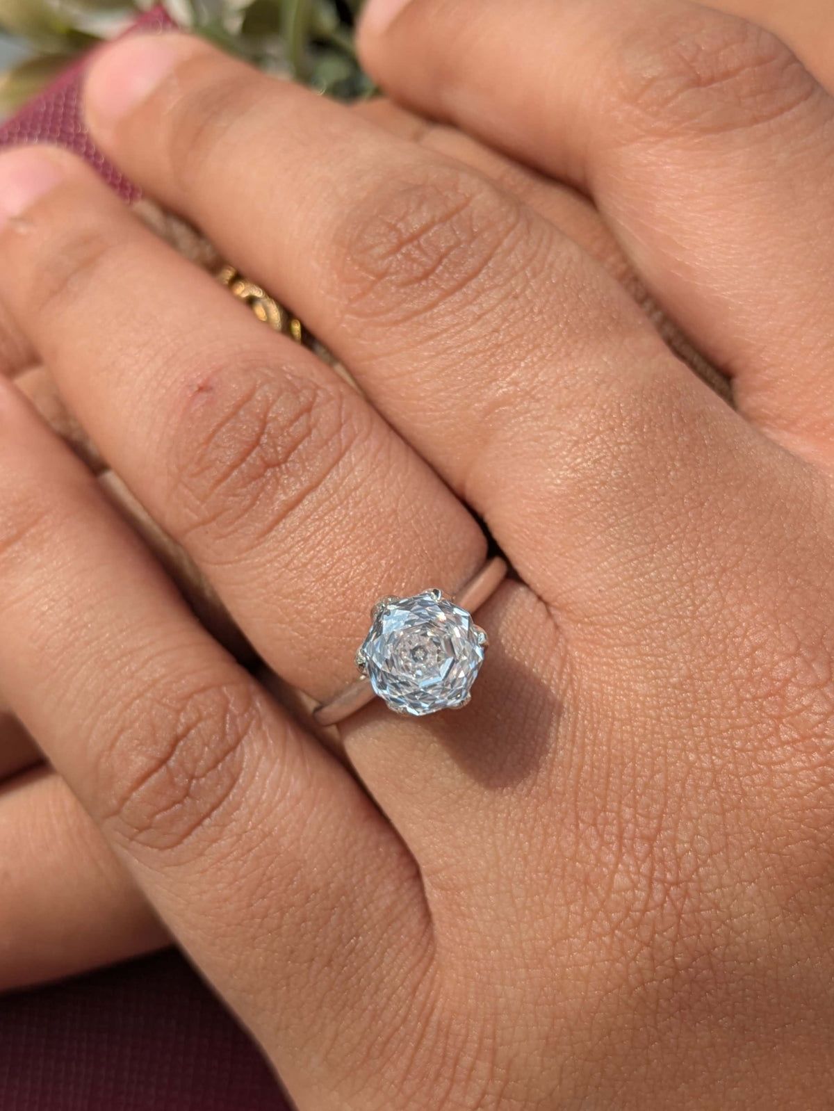 2Ct White Rose Cut Tulip Setting Silver Solitare Ring For Women