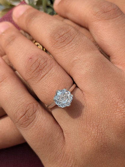 2Ct White Rose Cut Tulip Setting Silver Solitare Ring For Women