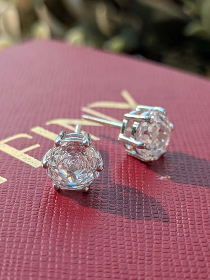 2Ct White Rose Cut Round Stud Silver Earring