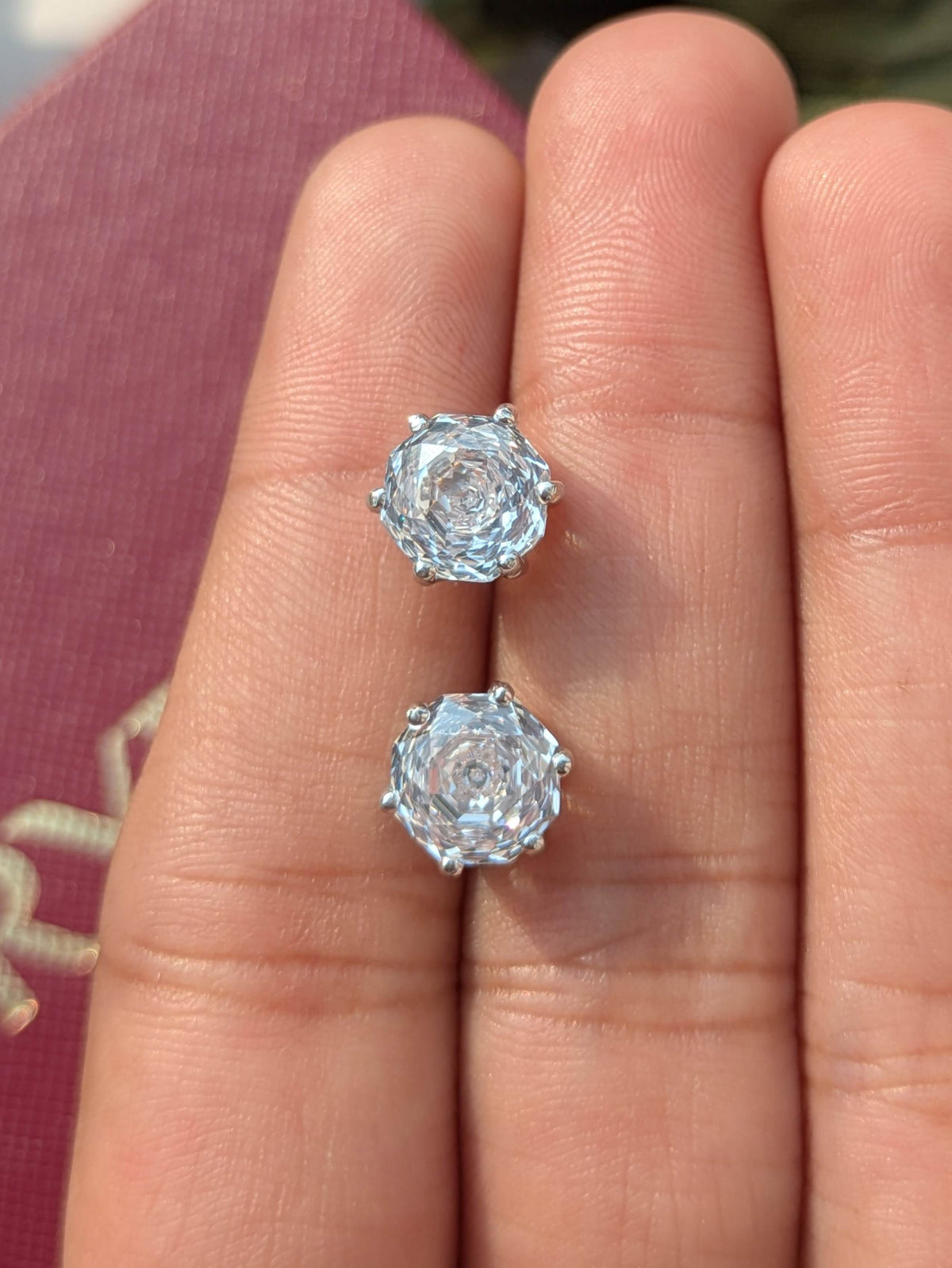 2Ct White Rose Cut Round Stud Silver Earring