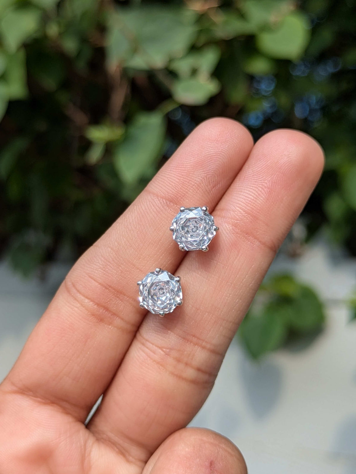 2Ct White Rose Cut Round Stud Silver Earring