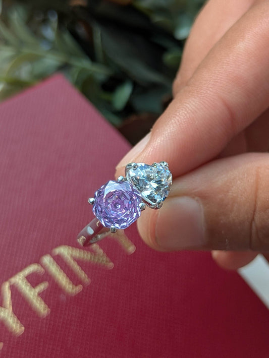 3.8Ct Purple Round & Heart Toi Et Moi Solitaire Silver Ring (Copy)