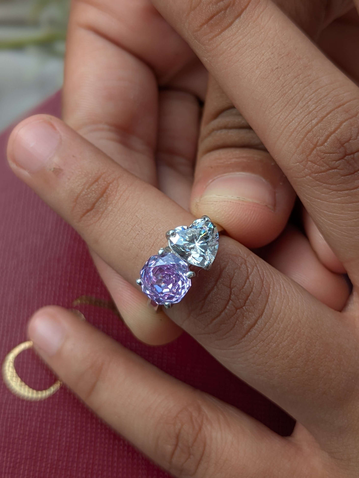 3.8Ct Purple Round & Heart Toi Et Moi Solitaire Silver Ring (Copy)