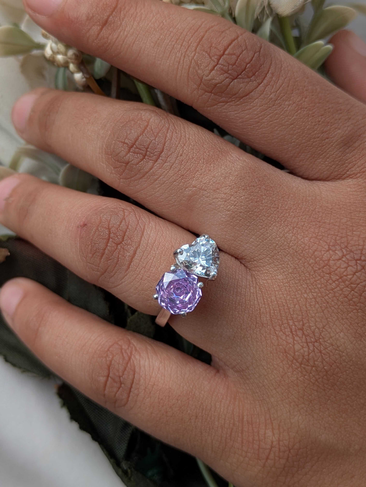 3.8Ct Purple Round & Heart Toi Et Moi Solitaire Silver Ring (Copy)