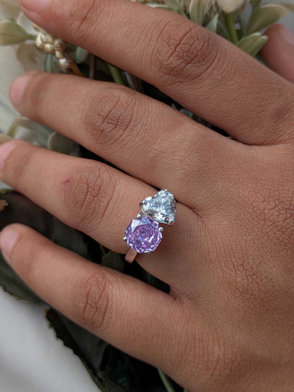 3.8Ct Purple Round & Heart Toi Et Moi Solitaire Silver Ring (Copy)