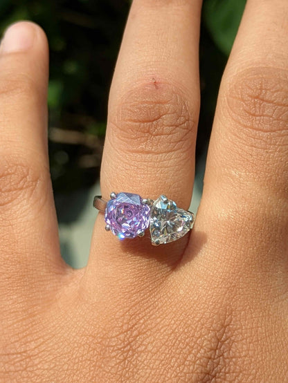 3.8Ct Purple Round & Heart Toi Et Moi Solitaire Silver Ring (Copy)