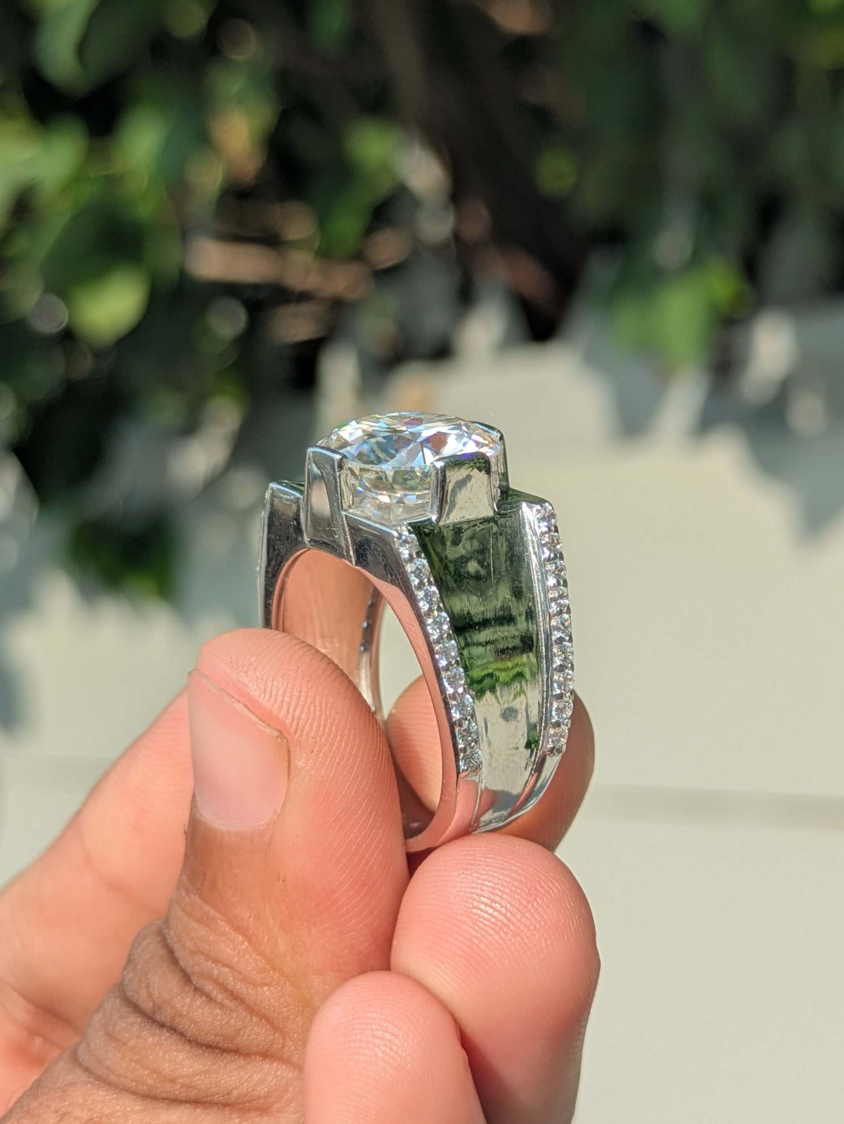12 mm Round Silver Engagement Ring For Men