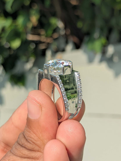 12 mm Round Silver Engagement Ring For Men