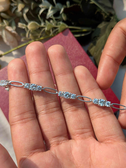Noelle 3-Stone Silver Chain Bracelet For Women