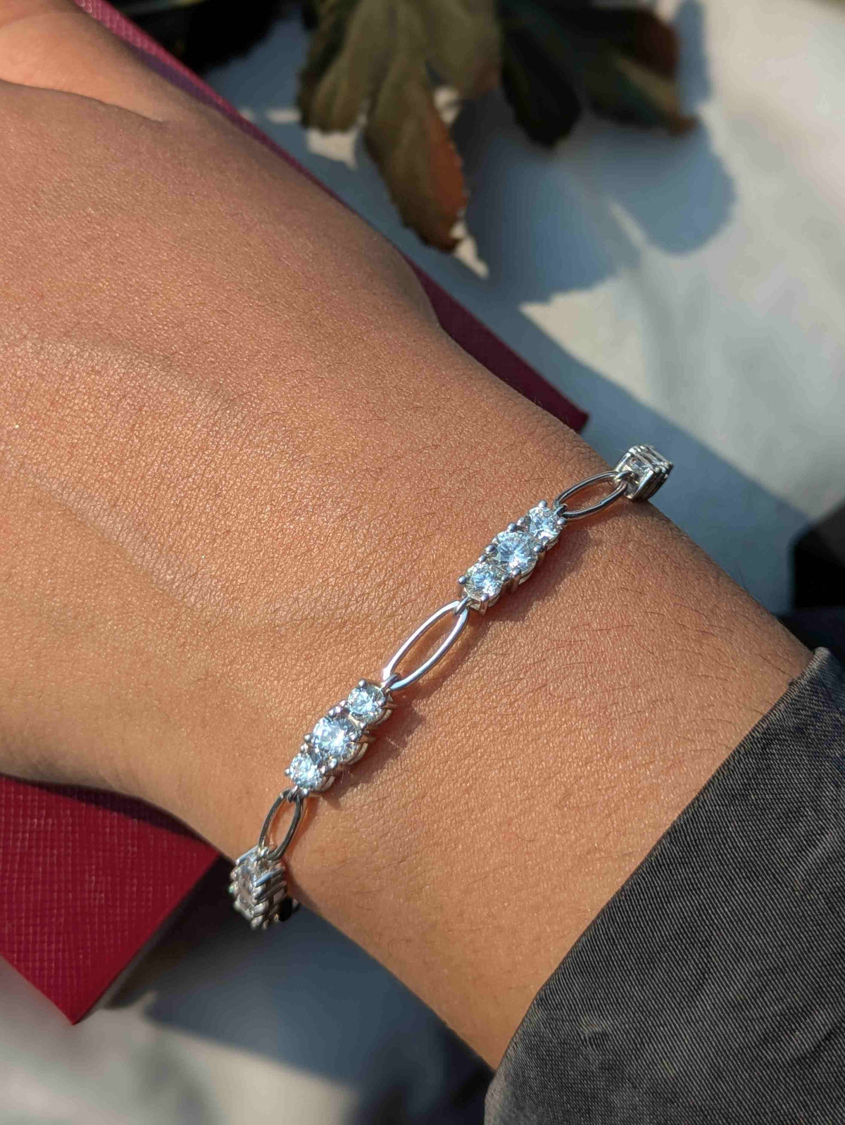 Noelle 3-Stone Silver Chain Bracelet For Women
