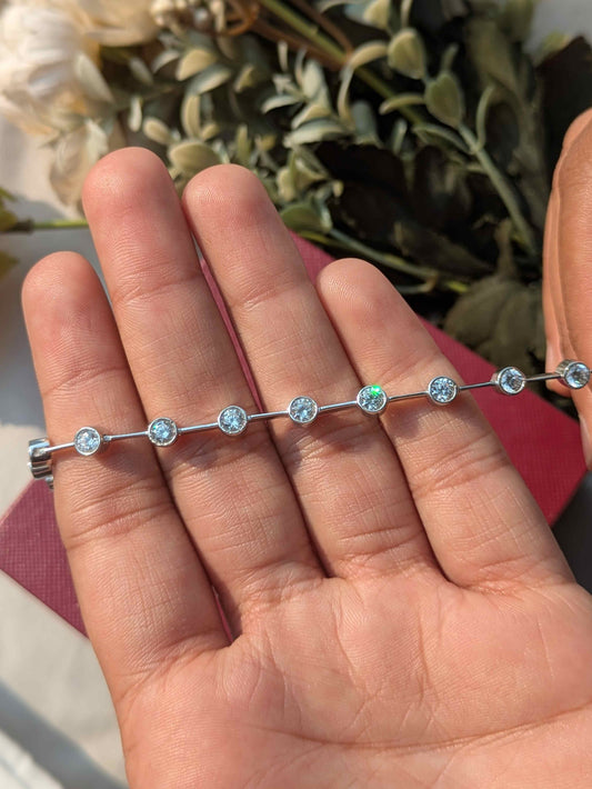 Round Bezel Link Tennis Silver Bracelet