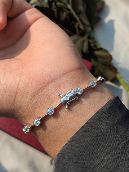 Round Bezel Link Tennis Silver Bracelet