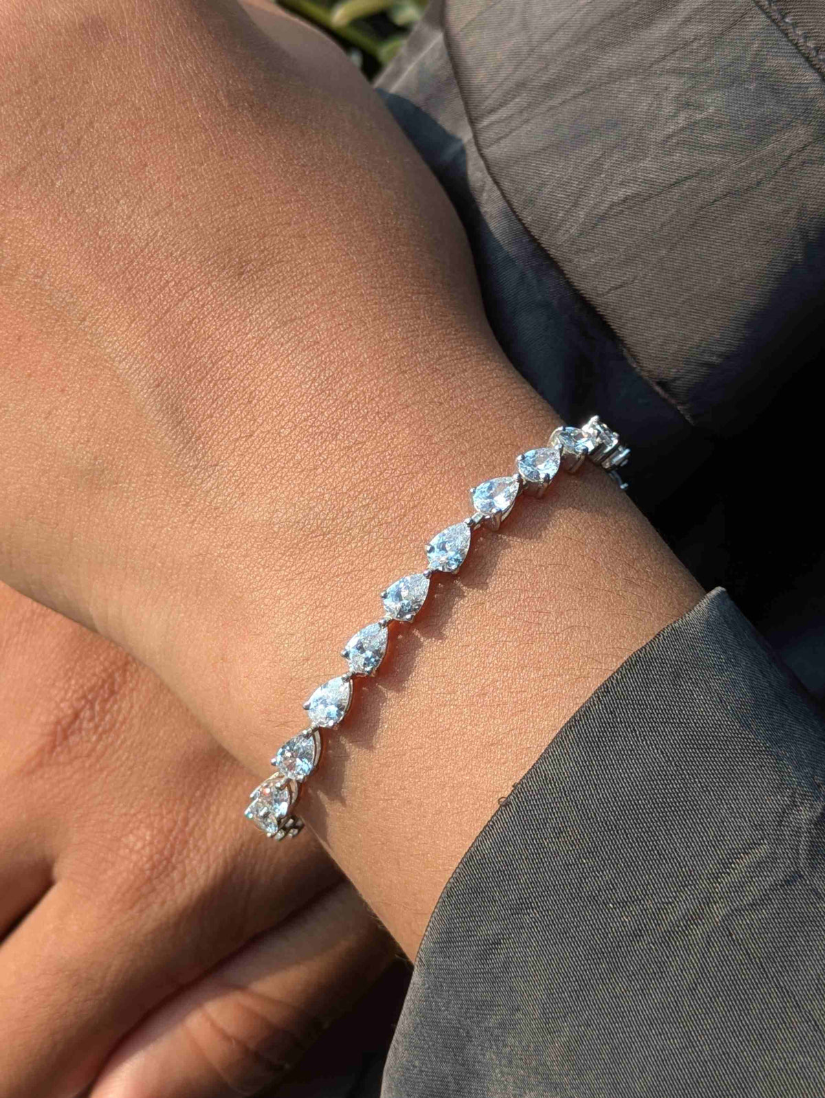 Luna Pear Tennis Silver Bracelet