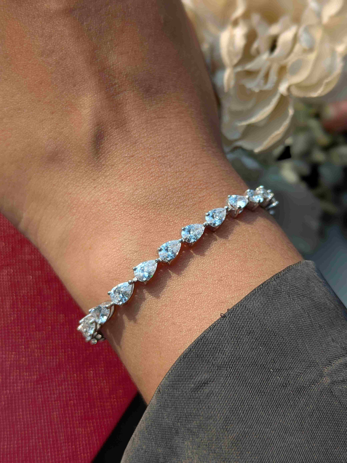 Luna Pear Tennis Silver Bracelet