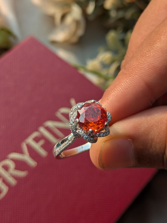 2Ct Fire Red Rose Cut Cynthia Luxe Round Solitaire Silver Ring For Women