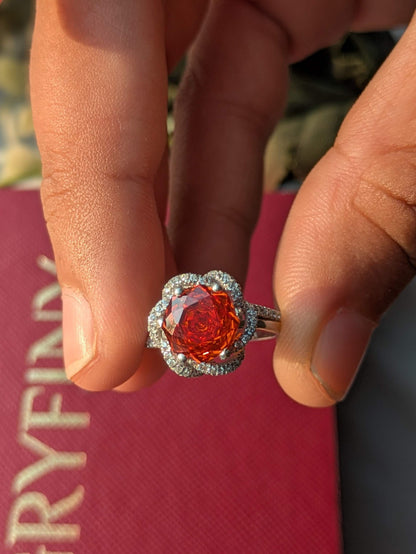 2Ct Fire Red Rose Cut Cynthia Luxe Round Solitaire Silver Ring For Women