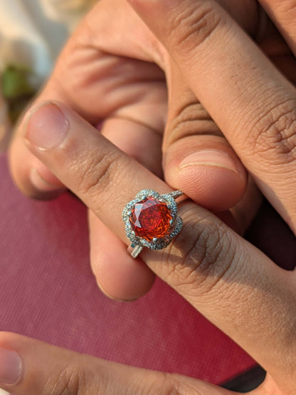 2Ct Fire Red Rose Cut Cynthia Luxe Round Solitaire Silver Ring For Women