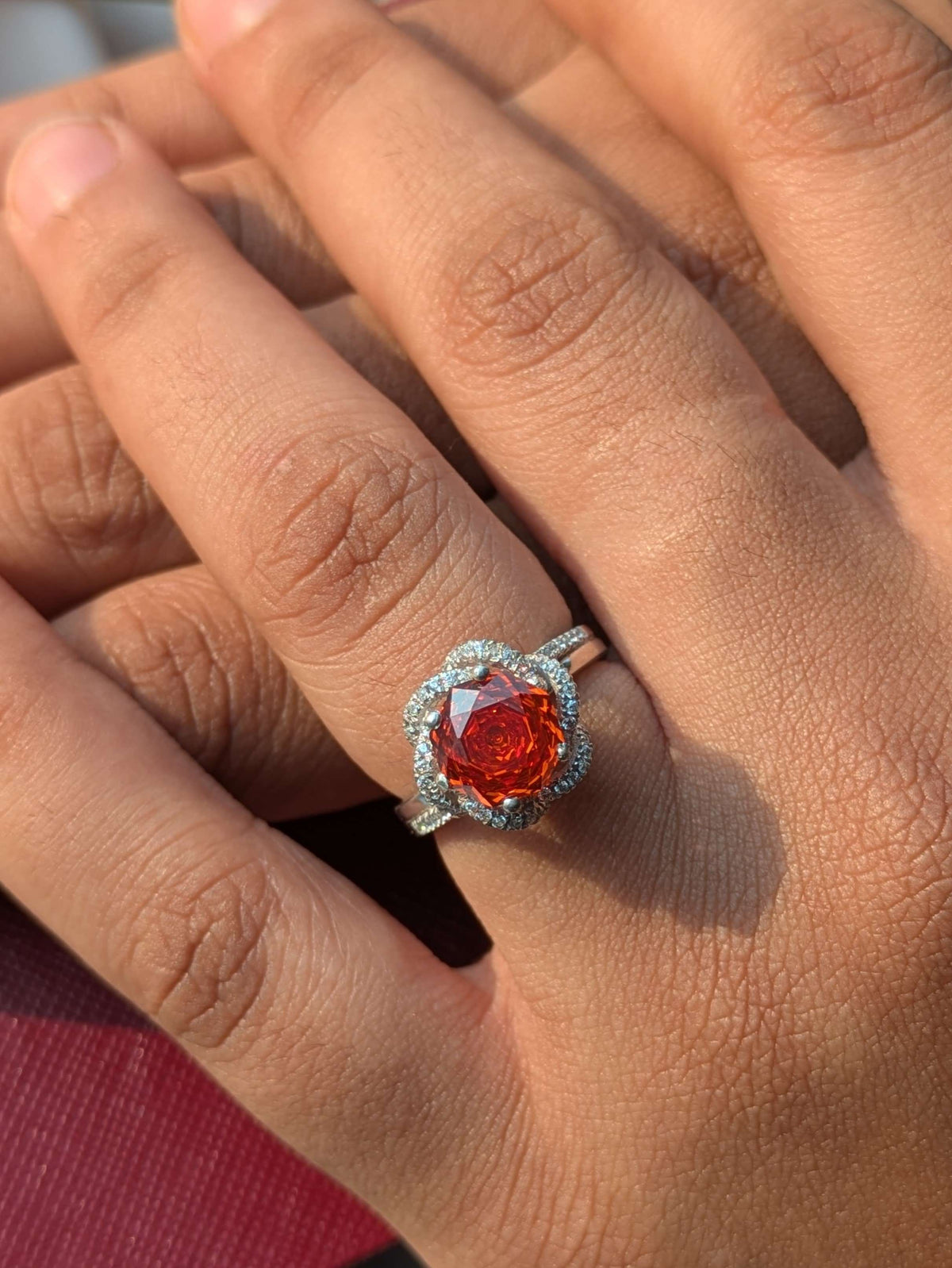 2Ct Fire Red Rose Cut Cynthia Luxe Round Solitaire Silver Ring For Women