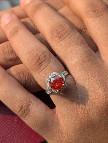 2Ct Fire Red Rose Cut Cynthia Luxe Round Solitaire Silver Ring For Women