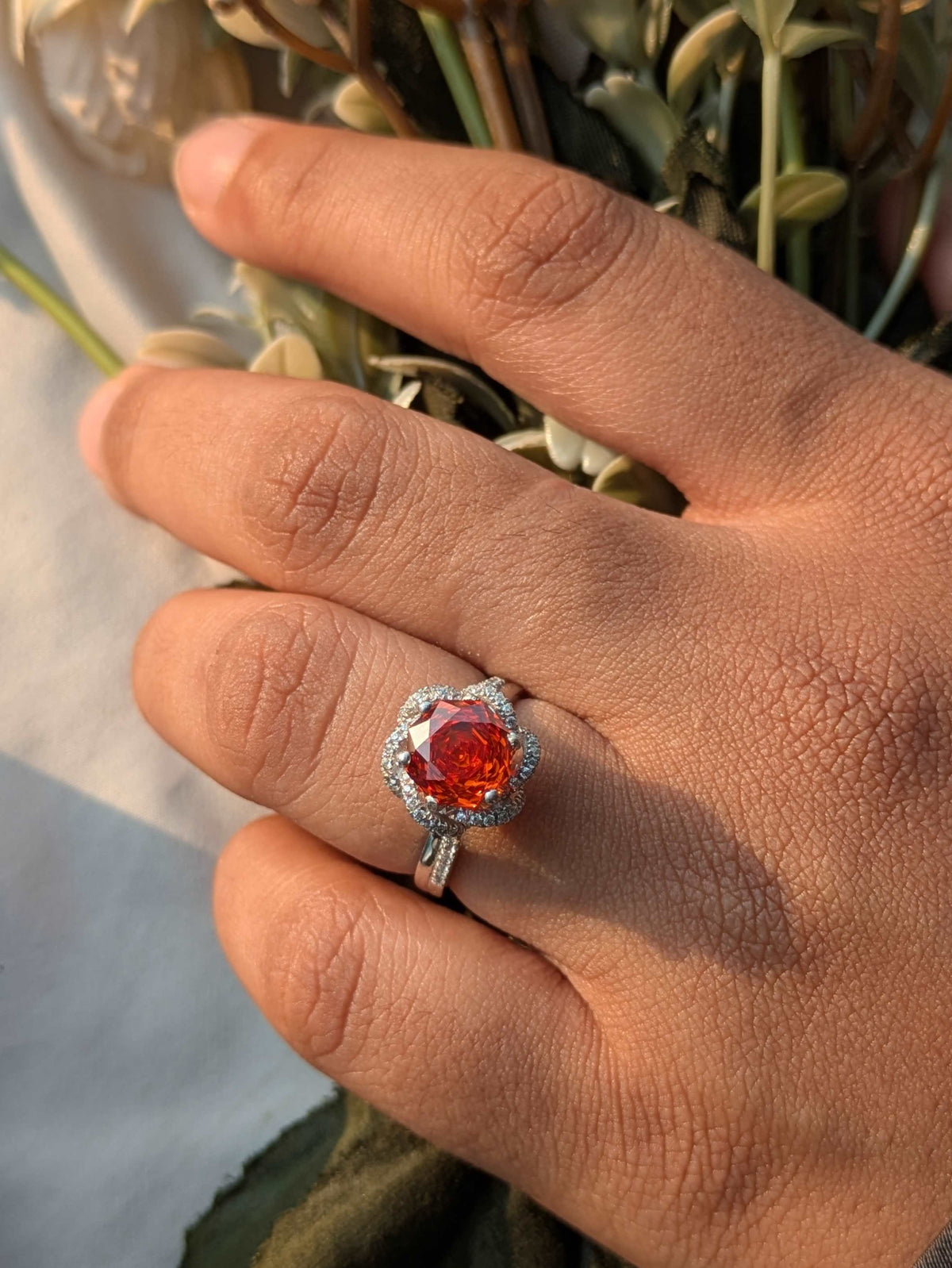 2Ct Fire Red Rose Cut Cynthia Luxe Round Solitaire Silver Ring For Women