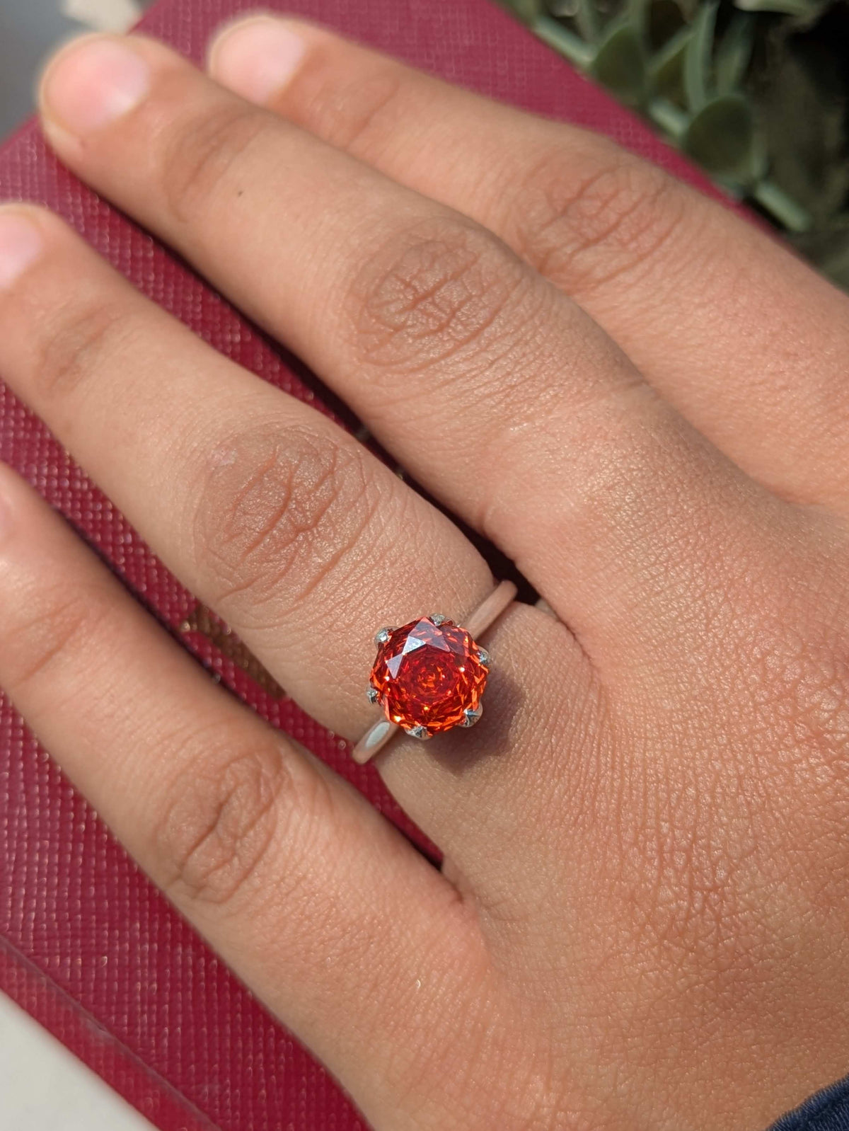 2Ct Fire Red Rose Cut Tulip Setting Silver Solitare Ring For Women