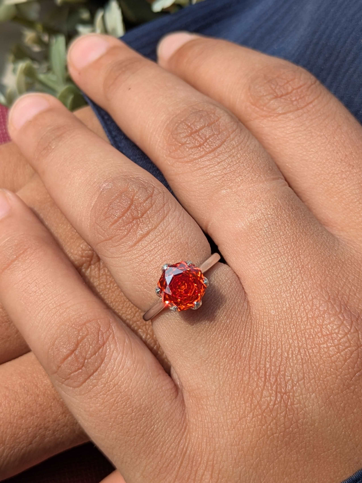 2Ct Fire Red Rose Cut Tulip Setting Silver Solitare Ring For Women