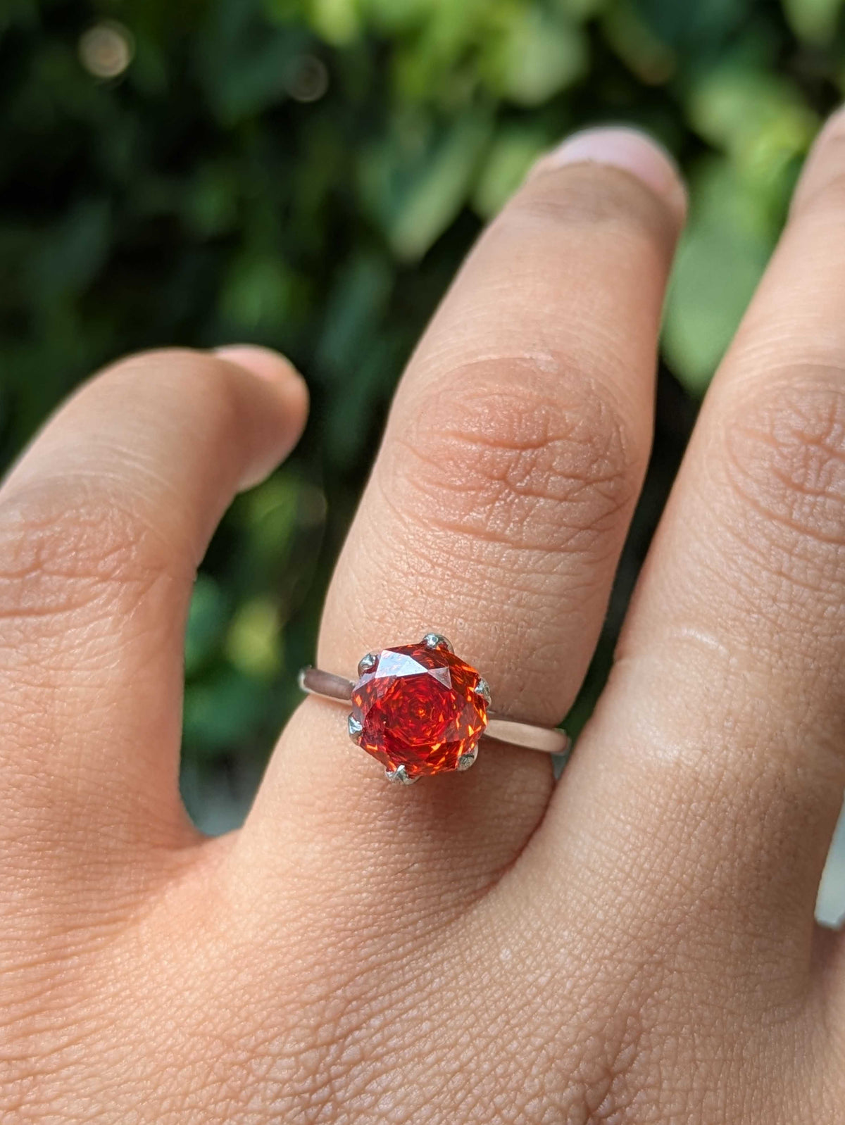 2Ct Fire Red Rose Cut Tulip Setting Silver Solitare Ring For Women