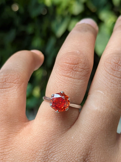 2Ct Fire Red Rose Cut Tulip Setting Silver Solitare Ring For Women